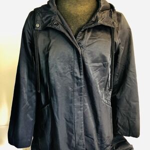 Eileen Fisher Coat‎ Womens Petite PM Blue Hooded Anorak Removable Liner